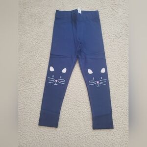 Mini Boden Navy Leggings with Embroidered Cat Faces Kids 4-5